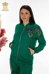 Scuba and Two Yarn Tracksuit Suit - Butterfly Pattern - Stone Embroidered - Women's Clothing - 17492 | Real Textile - Thumbnail