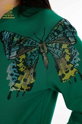 Scuba and Two Yarn Tracksuit Suit - Butterfly Pattern - Stone Embroidered - Women's Clothing - 17492 | Real Textile - Thumbnail