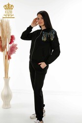 Scuba and Two Yarn Tracksuit Suit - Butterfly Pattern - Stone Embroidered - Women's Clothing - 17492 | Real Textile - Thumbnail