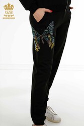 Scuba and Two Yarn Tracksuit Suit - Butterfly Pattern - Stone Embroidered - Women's Clothing - 17492 | Real Textile - Thumbnail