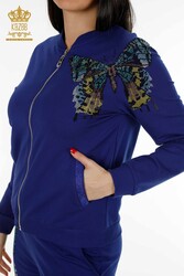 Scuba and Two Yarn Tracksuit Suit - Butterfly Pattern - Stone Embroidered - Women's Clothing - 17492 | Real Textile - Thumbnail