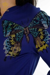 Scuba and Two Yarn Tracksuit Suit - Butterfly Pattern - Stone Embroidered - Women's Clothing - 17492 | Real Textile - Thumbnail