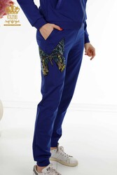 Scuba and Two Yarn Tracksuit Suit - Butterfly Pattern - Stone Embroidered - Women's Clothing - 17492 | Real Textile - Thumbnail