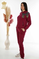 Scuba and Two Yarn Tracksuit Suit - Butterfly Pattern - Stone Embroidered - Women's Clothing - 17492 | Real Textile - Thumbnail