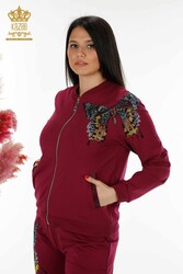 Scuba and Two Yarn Tracksuit Suit - Butterfly Pattern - Stone Embroidered - Women's Clothing - 17492 | Real Textile - Thumbnail