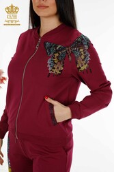 Scuba and Two Yarn Tracksuit Suit - Butterfly Pattern - Stone Embroidered - Women's Clothing - 17492 | Real Textile - Thumbnail