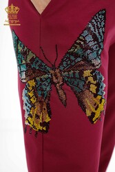 Scuba and Two Yarn Tracksuit Suit - Butterfly Pattern - Stone Embroidered - Women's Clothing - 17492 | Real Textile - Thumbnail