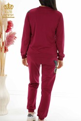 Scuba and Two Yarn Tracksuit Suit - Butterfly Pattern - Stone Embroidered - Women's Clothing - 17492 | Real Textile - Thumbnail