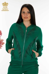 Tracksuit Produced From Scuba and Two Threads, Pockets, Crystal Stone Embroidered Zippered Women's Clothing - 17496 | Real Textile - Thumbnail