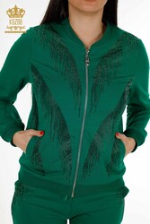 Tracksuit Produced From Scuba and Two Threads, Pockets, Crystal Stone Embroidered Zippered Women's Clothing - 17496 | Real Textile - Thumbnail