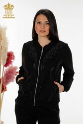 Tracksuit Produced From Scuba and Two Threads, Pockets, Crystal Stone Embroidered Zippered Women's Clothing - 17496 | Real Textile - Thumbnail