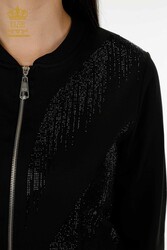 Tracksuit Produced From Scuba and Two Threads, Pockets, Crystal Stone Embroidered Zippered Women's Clothing - 17496 | Real Textile - Thumbnail