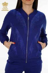 Tracksuit Produced From Scuba and Two Threads, Pockets, Crystal Stone Embroidered Zippered Women's Clothing - 17496 | Real Textile - Thumbnail