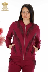 Tracksuit Produced From Scuba and Two Threads, Pockets, Crystal Stone Embroidered Zippered Women's Clothing - 17496 | Real Textile - Thumbnail