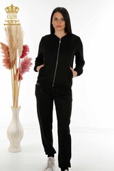 Scuba and Two Thread Tracksuit Suit Zippered Patterned Stone Embroidered Women's Clothing - 17491 | Real Textile - Thumbnail