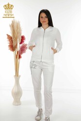 Scuba and Two Thread Tracksuit Suit Zippered Patterned Stone Embroidered Women's Clothing - 17491 | Real Textile - Thumbnail