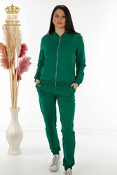 Scuba and Two Thread Tracksuit Suit Zippered Patterned Stone Embroidered Women's Clothing - 17491 | Real Textile - Thumbnail