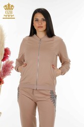 Scuba and Two Yarn Tracksuit Suit Stone Embroidered Zipper Patterned Women's Clothing - 17493 | Real Textile - Thumbnail