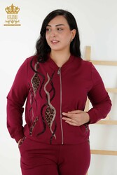 Scuba and Two Thread Tracksuit Suit Zippered Leopard Stone Embroidered Women's Clothing Manufacturer - 17540 | Real Textile - Thumbnail