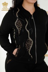 Scuba and Two Thread Tracksuit Suit Zippered Leopard Stone Embroidered Women's Clothing Manufacturer - 17540 | Real Textile - Thumbnail