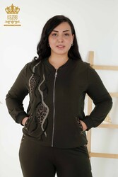 Scuba and Two Thread Tracksuit Suit Zippered Leopard Stone Embroidered Women's Clothing Manufacturer - 17540 | Real Textile - Thumbnail