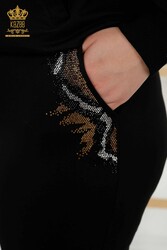 Made of Scuba and Two Threads - Tracksuit - Leopard - Stone Embroidered - Pockets - Women's Clothing Manufacturer - 17530 | Real Textile - Thumbnail