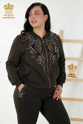 Made of Scuba and Two Threads - Tracksuit - Leopard - Stone Embroidered - Pockets - Women's Clothing Manufacturer - 17530 | Real Textile - Thumbnail