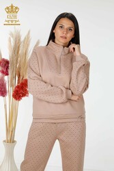 Scuba and Two Yarn Tracksuit Suit Stone Embroidered Women's Clothing Manufacturer - 17472 | Real Textile - Thumbnail
