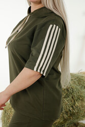 Made of Scuba and Two Threads Tracksuit - Striped - Short Sleeve - Women's Clothing Manufacturer - 17546 | Real Textile - Thumbnail