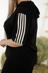 Made of Scuba and Two Threads Tracksuit - Striped - Short Sleeve - Women's Clothing Manufacturer - 17546 | Real Textile - Thumbnail