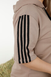 Made of Scuba and Two Threads Tracksuit - Striped - Short Sleeve - Women's Clothing Manufacturer - 17546 | Real Textile - Thumbnail