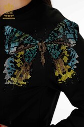 Aus Scuba und zwei Fäden – Trainingsanzug – Schmetterlingsmuster – Steinbestickte Damenbekleidung – 17492 | Echtes Textil - Thumbnail