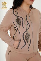 Scuba ve İki İplikten Üretilen Eşofman Takım Fermuarlı Leopar Taş İşlemeli Kadın Giyim Üreticisi - 17540 | Reel Tekstil - Thumbnail