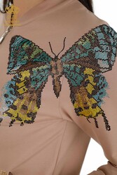 Scuba ve İki İplikten Üretilen Eşofman Takım Kelebek Desenli Taş İşlemeli Kadın Giyim - 17492 | Reel Tekstil - Thumbnail