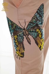 Scuba ve İki İplikten Üretilen Eşofman Takım Kelebek Desenli Taş İşlemeli Kadın Giyim - 17492 | Reel Tekstil - Thumbnail