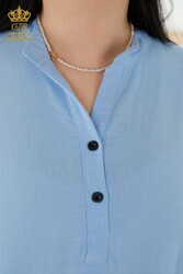 Abito in tessuto Lycra di cotone Mezzi bottoni dettagliati Abbigliamento donna - 20384 | Tessuto reale - Thumbnail