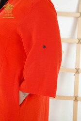 Abito in tessuto Lycra di cotone Mezzi bottoni dettagliati Abbigliamento donna - 20384 | Tessuto reale - Thumbnail