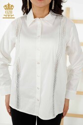 Manica a Camicia Abbigliamento Donna Dettagliato Prodotto con Tessuto Cotone Lycra - 20247 | Tessuto reale - Thumbnail