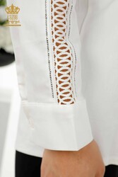 Manica a Camicia Abbigliamento Donna Dettagliato Prodotto con Tessuto Cotone Lycra - 20247 | Tessuto reale - Thumbnail