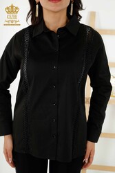 Manica a Camicia Abbigliamento Donna Dettagliato Prodotto con Tessuto Cotone Lycra - 20247 | Tessuto reale - Thumbnail