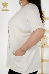 Camicetta Prodotta Con Tessuto In Viscosa Tasca Dettagliata Produttore Abbigliamento Donna - 79294 | Tessuto reale - Thumbnail