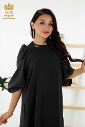 Robe réalisée avec des vêtements pour femmes en tissu coton lycra à manches ballon - 20329 | Vrai textile - Thumbnail