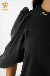 Robe réalisée avec des vêtements pour femmes en tissu coton lycra à manches ballon - 20329 | Vrai textile - Thumbnail
