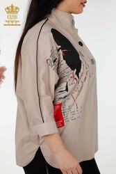 Chemise Demi Boutonnée Fabricant de Vêtements Femme avec Tissu Coton Lycra - 20307 | Vrai textile - Thumbnail