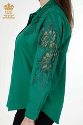 Chemises en tissu de coton lycra avec broderie de fleurs Fabricant de vêtements pour femmes - 20253 | Vrai textile - Thumbnail