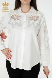 Chemises en tissu de coton lycra avec broderie de fleurs Fabricant de vêtements pour femmes - 20253 | Vrai textile - Thumbnail