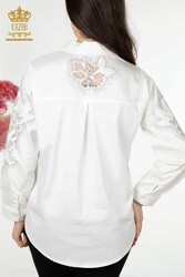 Chemises en tissu de coton lycra avec broderie de fleurs Fabricant de vêtements pour femmes - 20253 | Vrai textile - Thumbnail