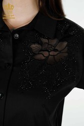 Chemises en tissu de coton lycra avec broderie de fleurs Fabricant de vêtements pour femmes - 20253 | Vrai textile - Thumbnail