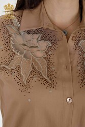 Chemises en tissu de coton lycra avec broderie de fleurs Fabricant de vêtements pour femmes - 20253 | Vrai textile - Thumbnail