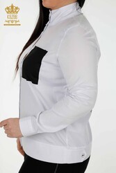 Vêtements pour femmes détaillés avec poche de chemise fabriqués avec du tissu en coton lycra - 20309 | Vrai textile - Thumbnail